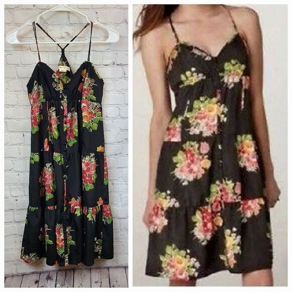 American Eagle Dress Babydoll Corset Black Floral Tiered Slip Sundress Summer - Picture 3 of 11